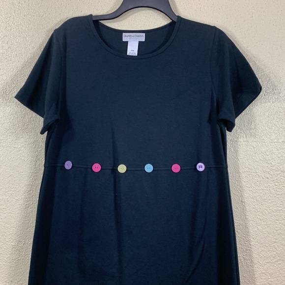 Draper's & Diamonds Black Dress w/Multi-Color Buttons M Petite - Picture 3 of 10